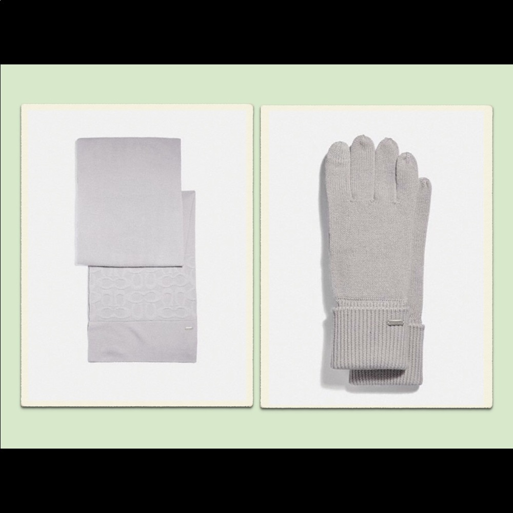 *NWT* Beautiful Ice Grey Coach Gloves🧤 & Scarf 🧣